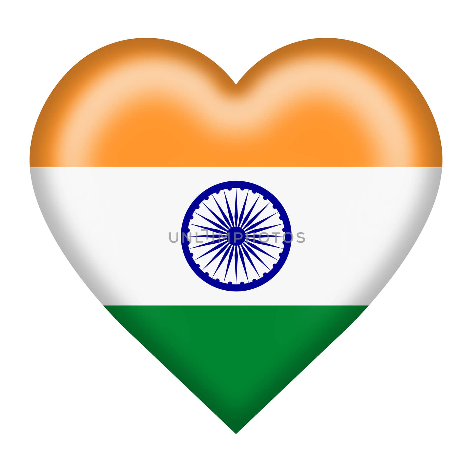 India flag heart button isolated on white with clipping path by VivacityImages