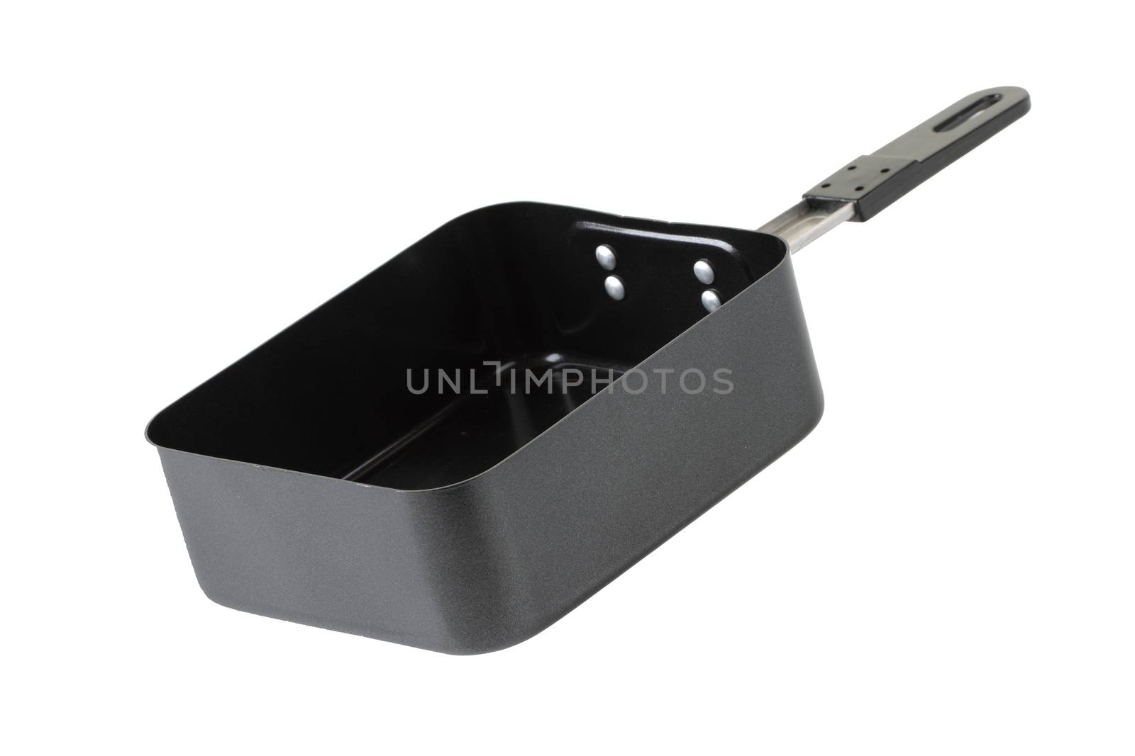 A mess tin rectangular metal dish with a folding handle forming part of a soldier's mess kit or for camping or hiking