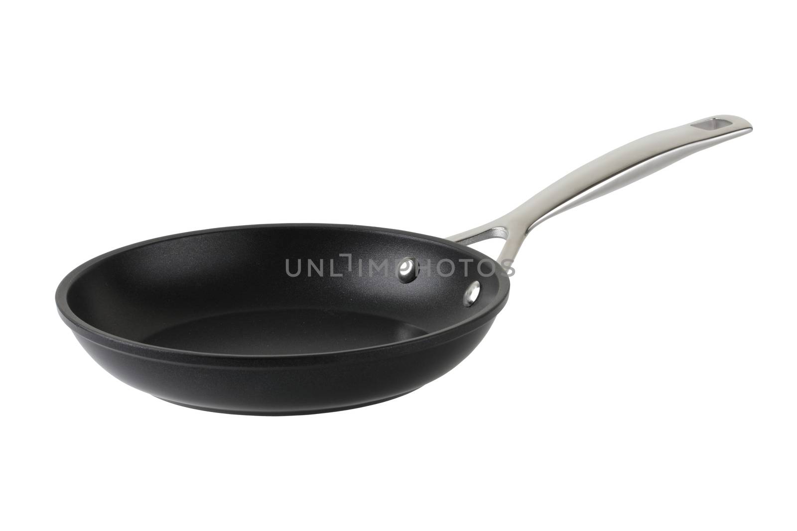 Black iron frying pan isolated on white by VivacityImages