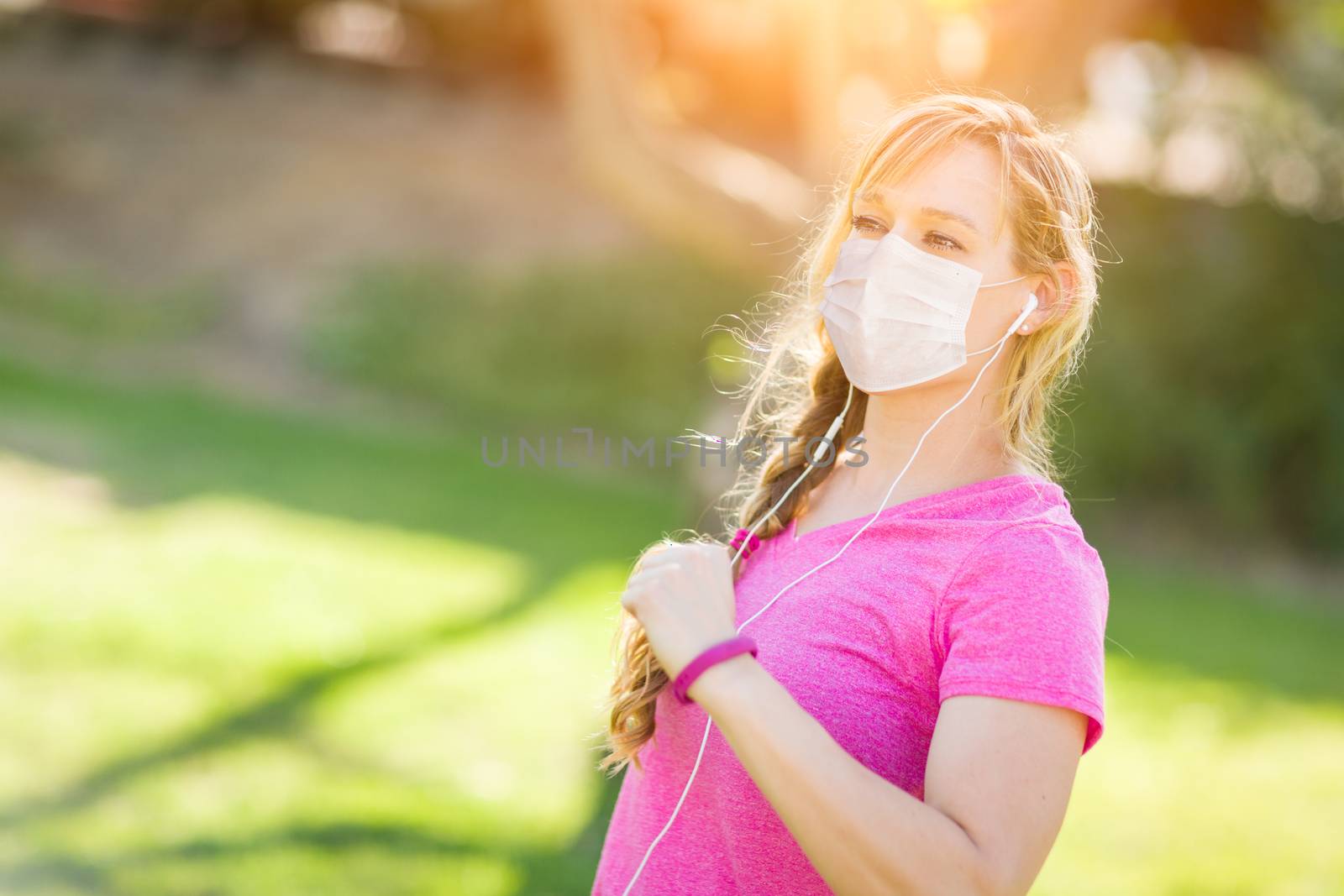 Girl Wearing Medical Face Mask During Workout Outdoors. by Feverpitched