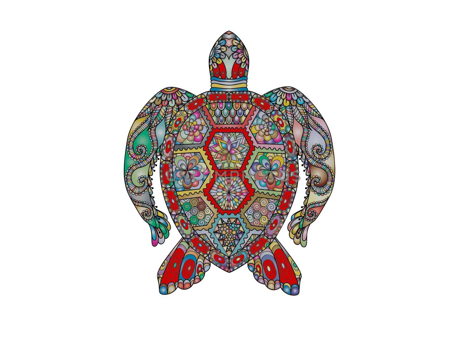very beautiful colors turtle on white background - 3d rendering