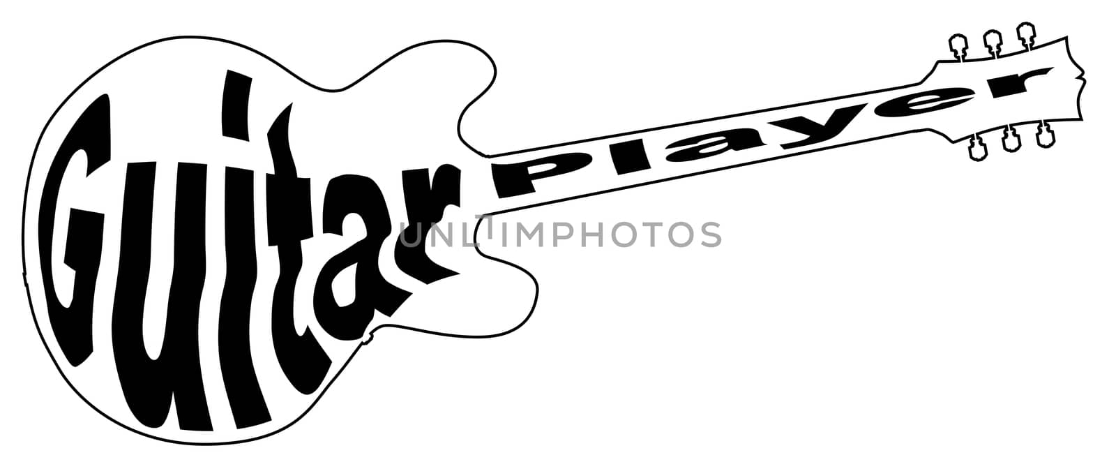 A white silhouette of a generic guitar shape with the words 'guitar player'.