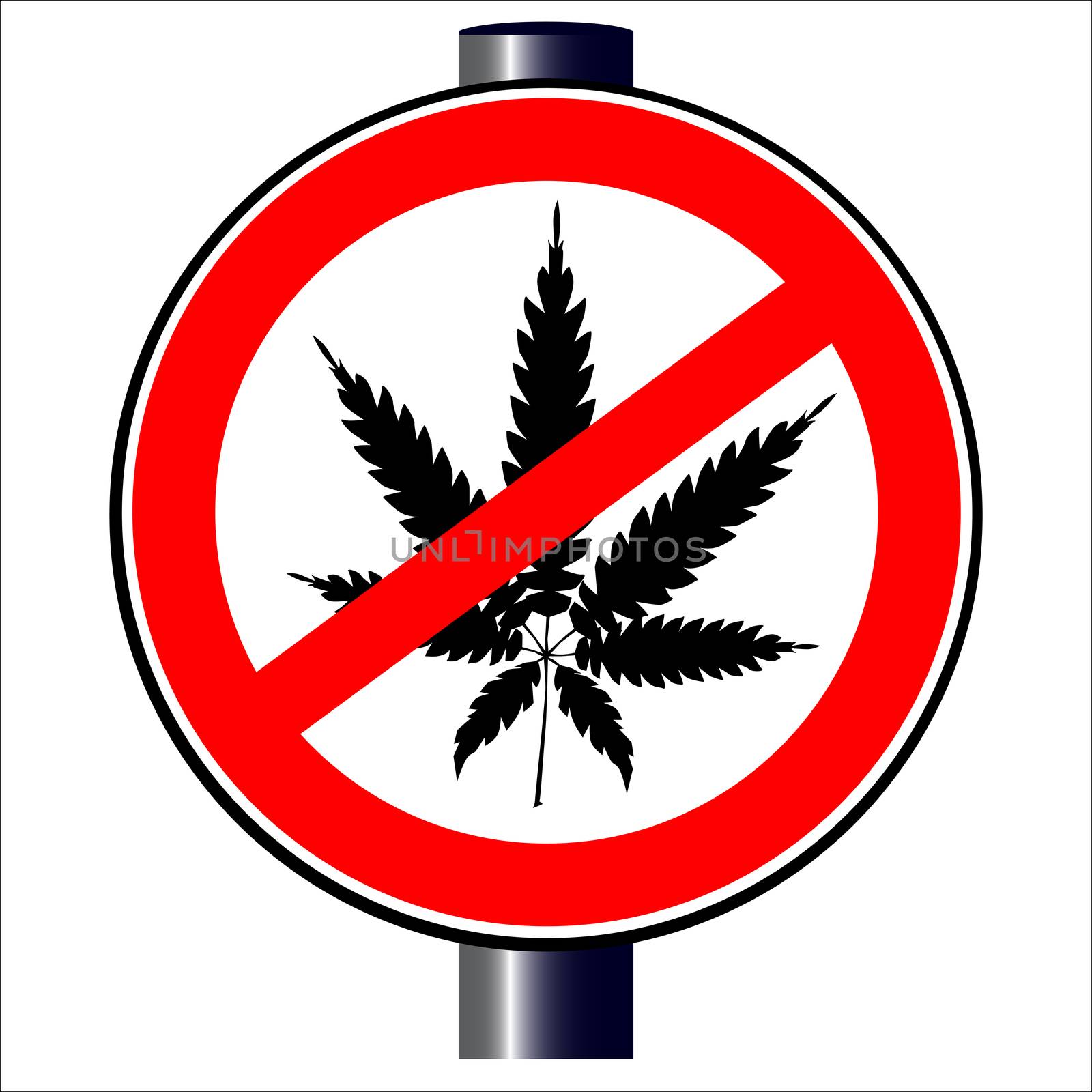 A road traffic sign declaring 'no weed', isolated on white.