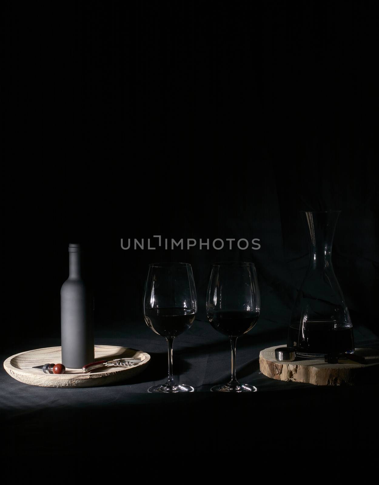 Wine glasses with bottle and pourer. by raul_ruiz