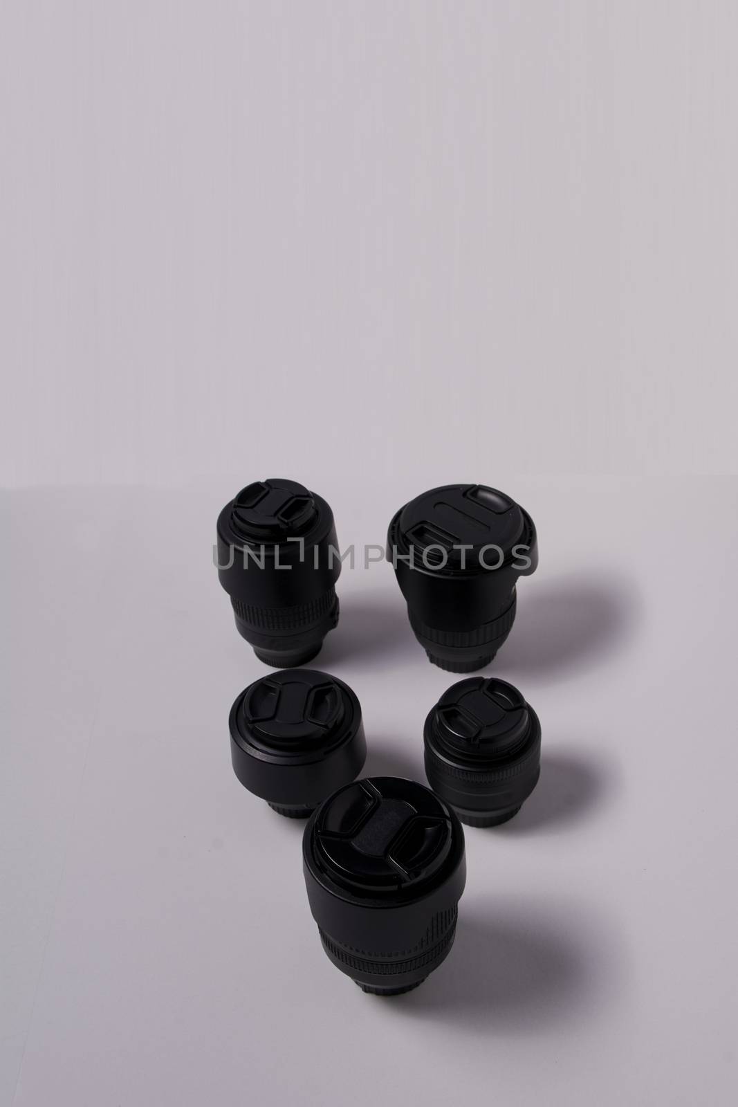 Photographic lens on white and clear background, Love photography