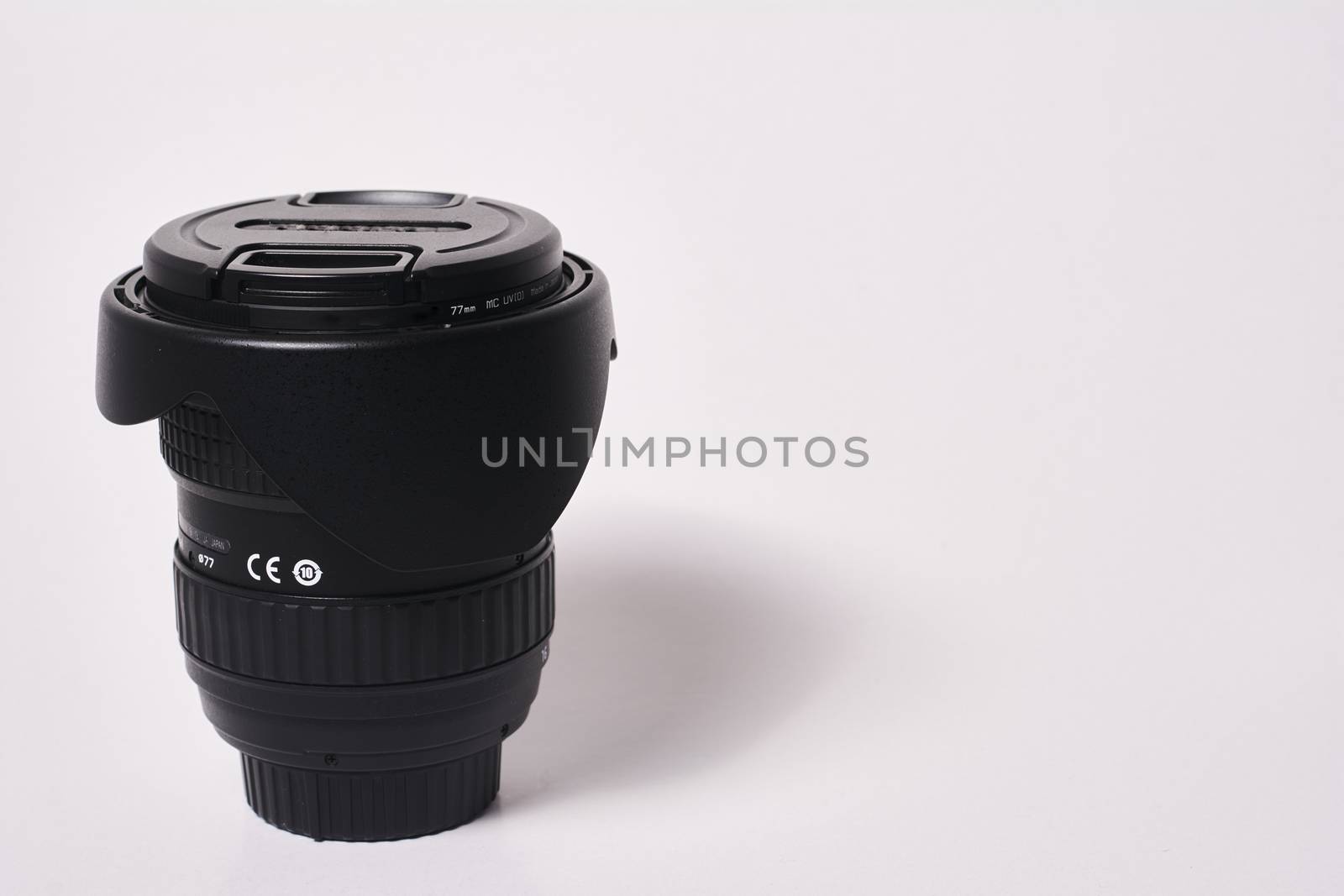 Photographic lens on white and clear background, Love photography