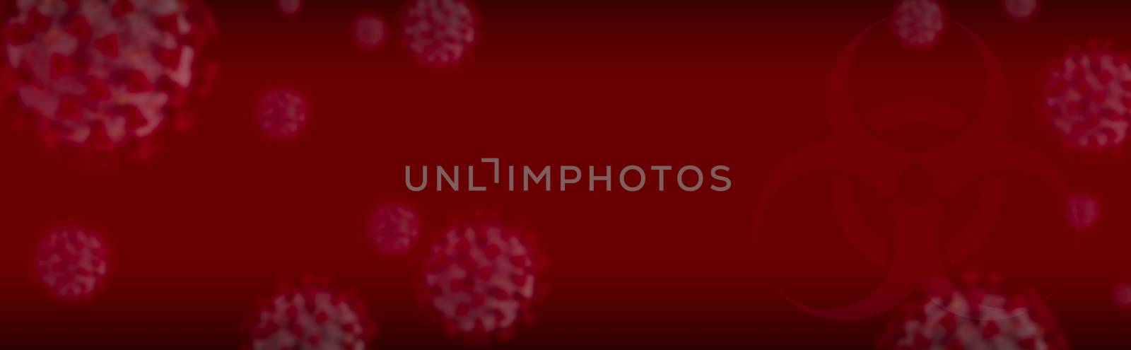 Red Banner of Coronavirus COVID-19 Cells Background by Feverpitched
