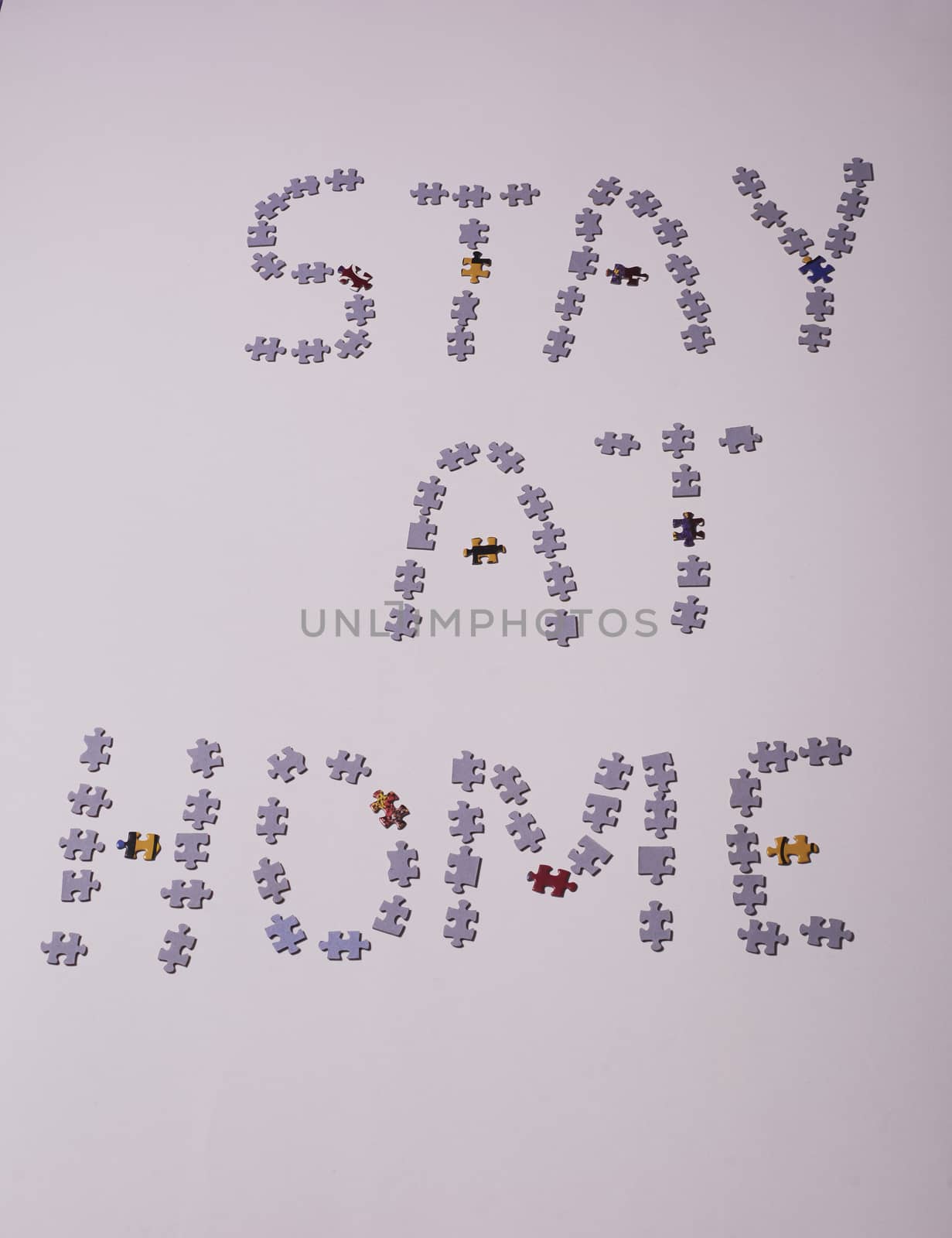 Puzzle pieces on white background, Covid-19, Stay at home