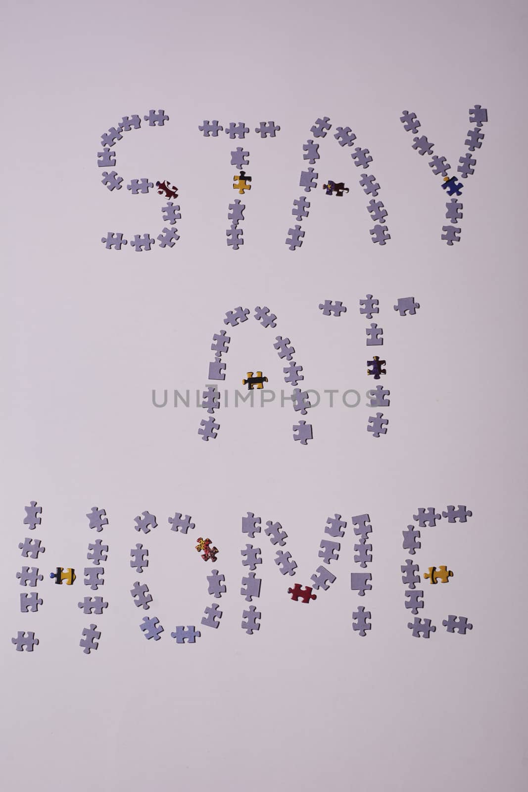 Puzzle pieces on white background, Covid-19, Stay at home