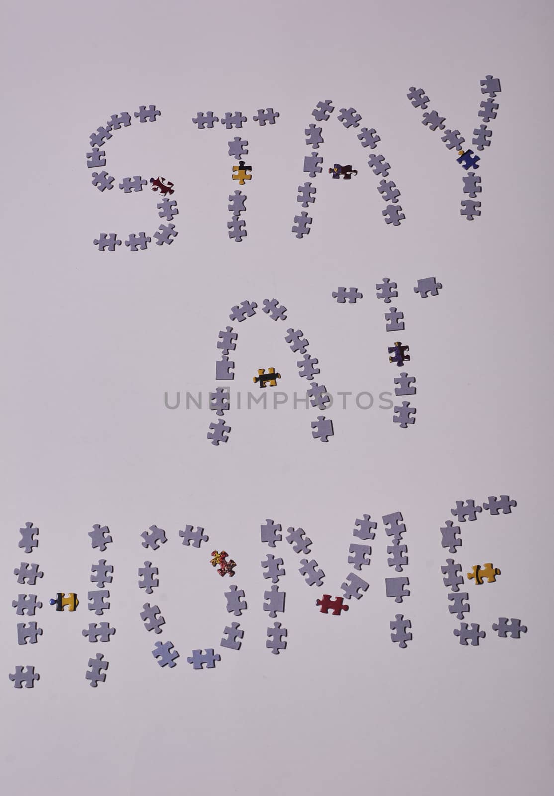 Puzzle pieces on white background, Covid-19, Stay at home