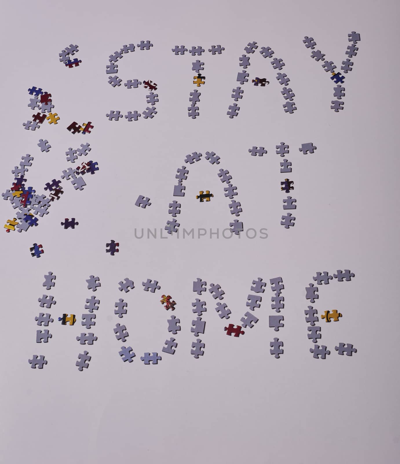 Puzzle pieces on white background, Covid-19, Stay at home