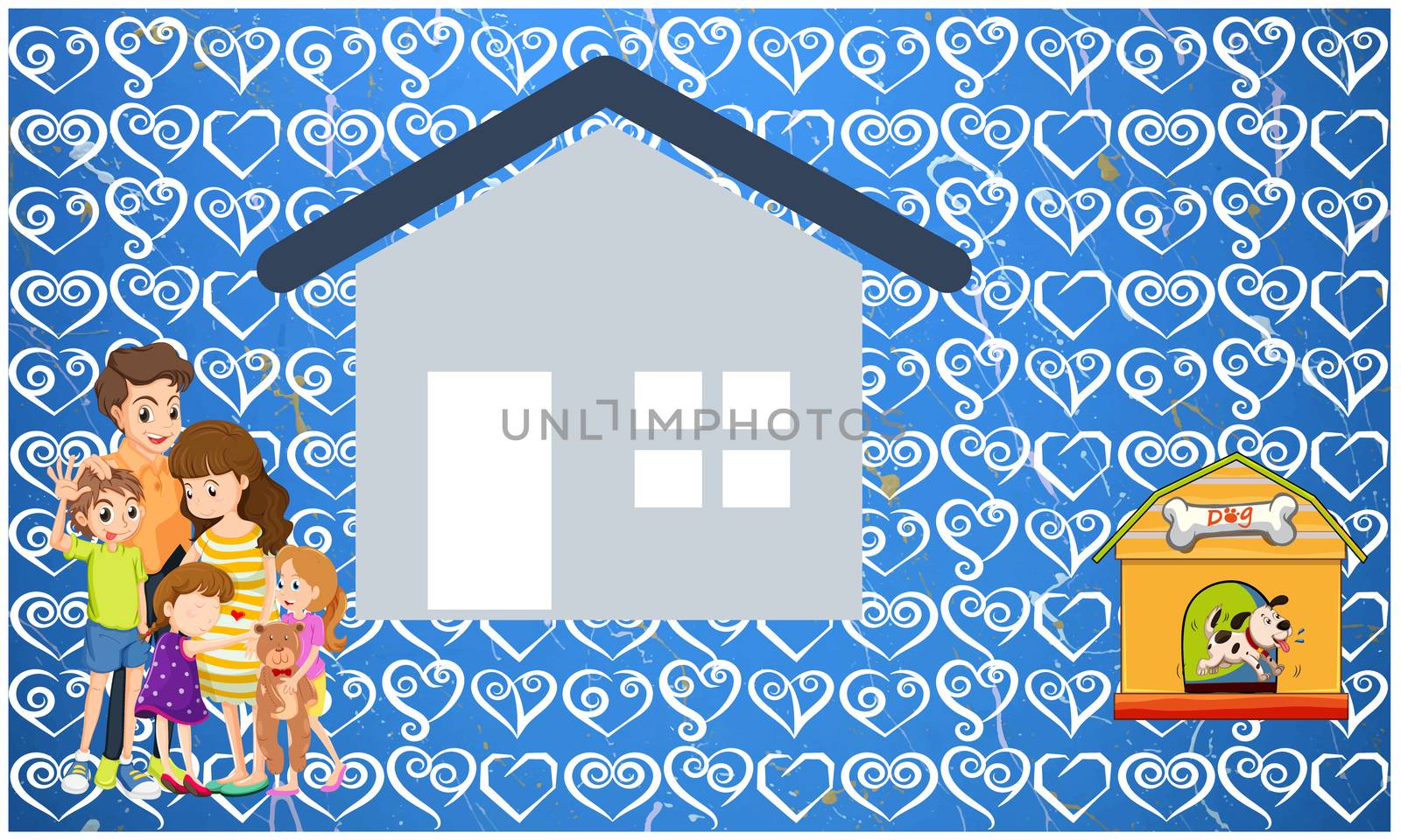 family is enjoying at home with pet animals on abstract background by aanavcreationsplus