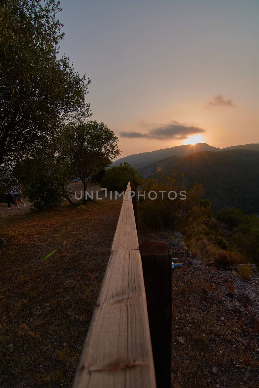 Wooden path to the sun in the mountain