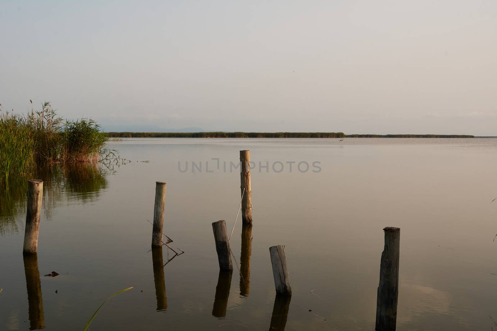 Reflections of the sunset in the lagoon