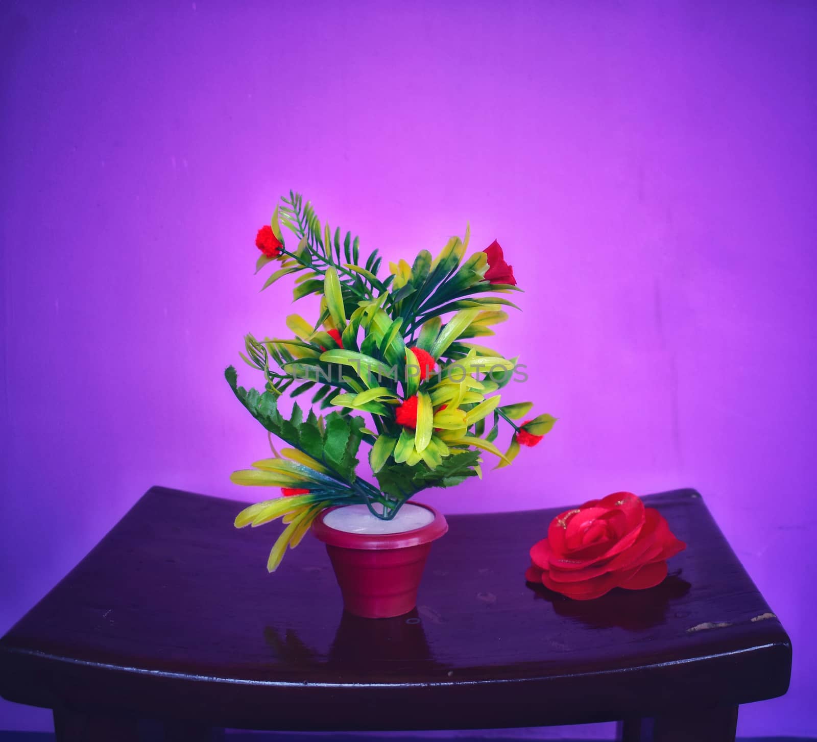 A colorful artificial flower and leaf pot by kundanmondal1999