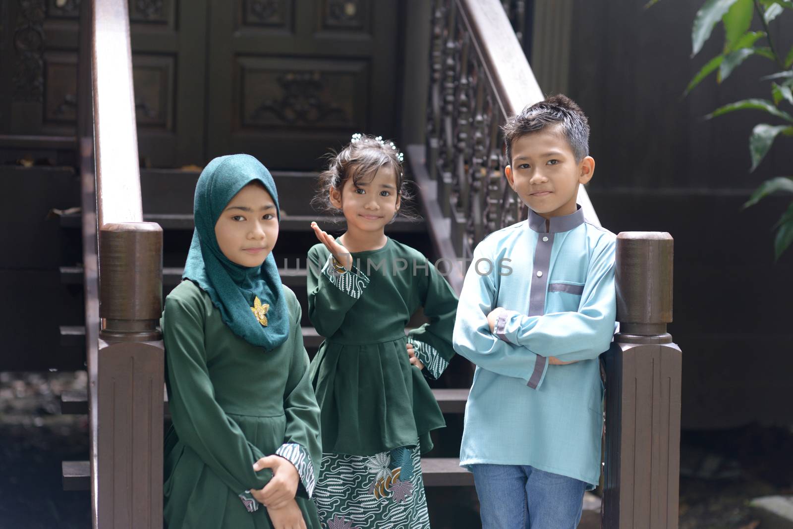 Muslim children portrait, Hari Raya Eid Al-Fitr concept. 