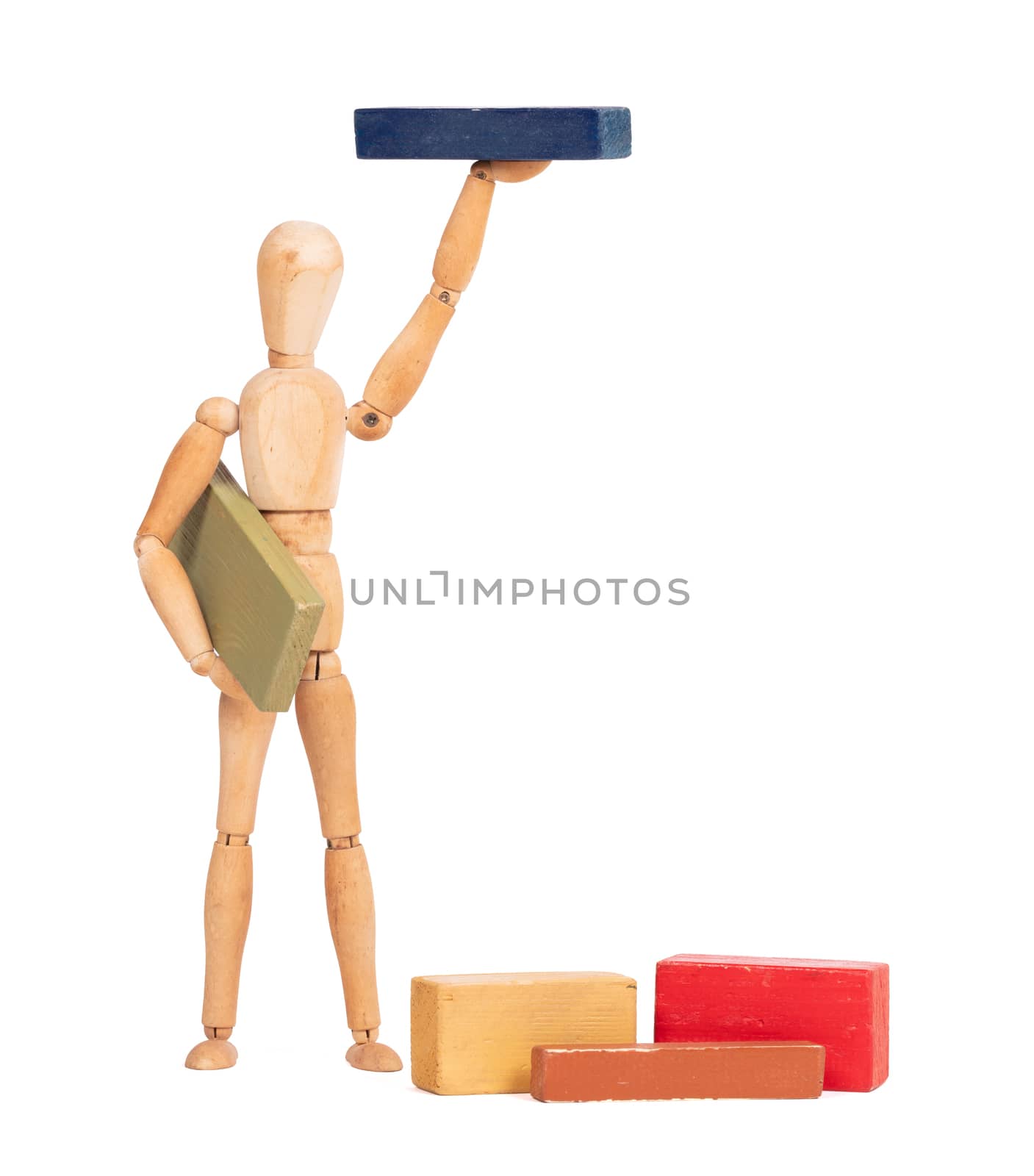 Wooden mannequin carrying a wooden block by michaklootwijk