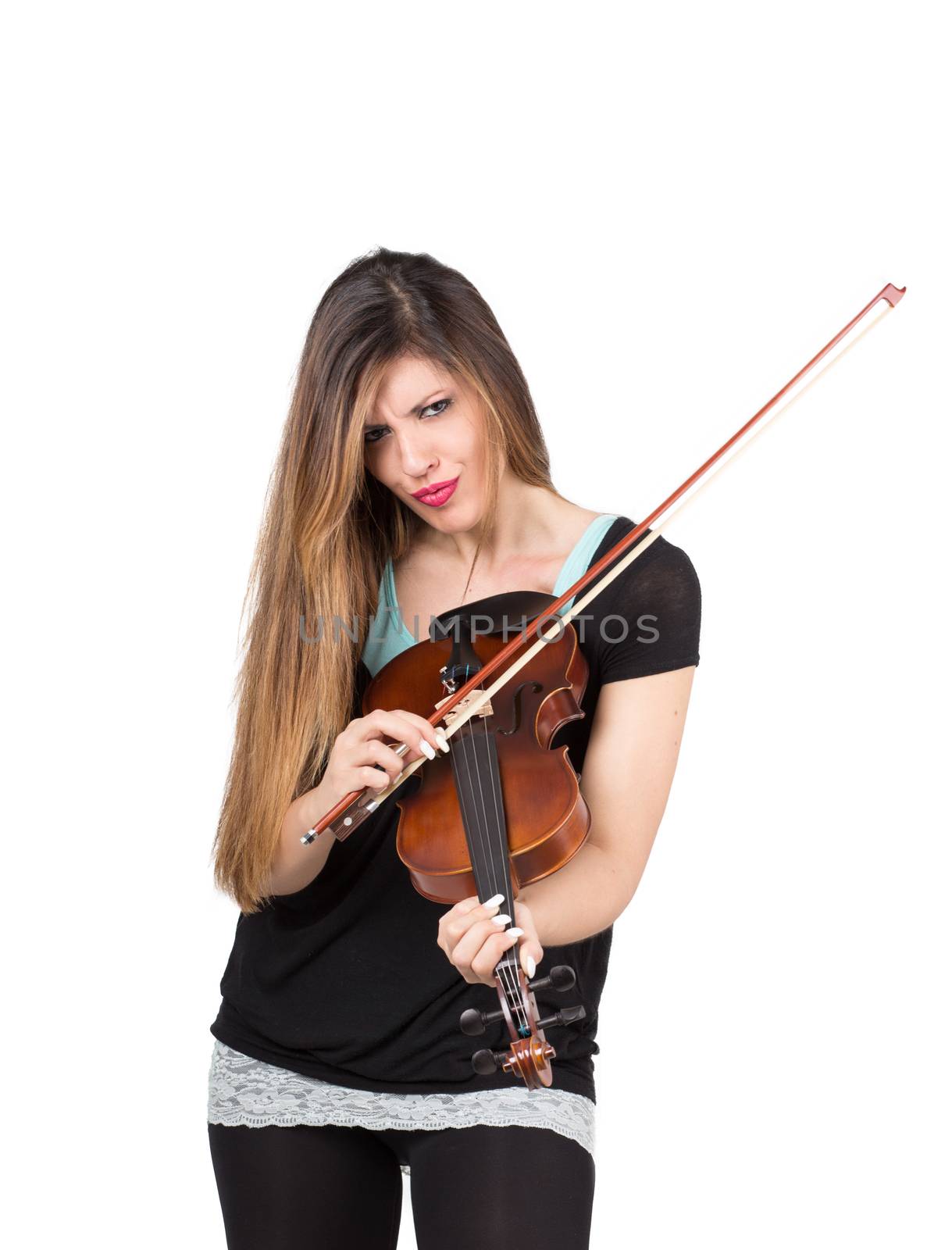 beautiful woman play her violin