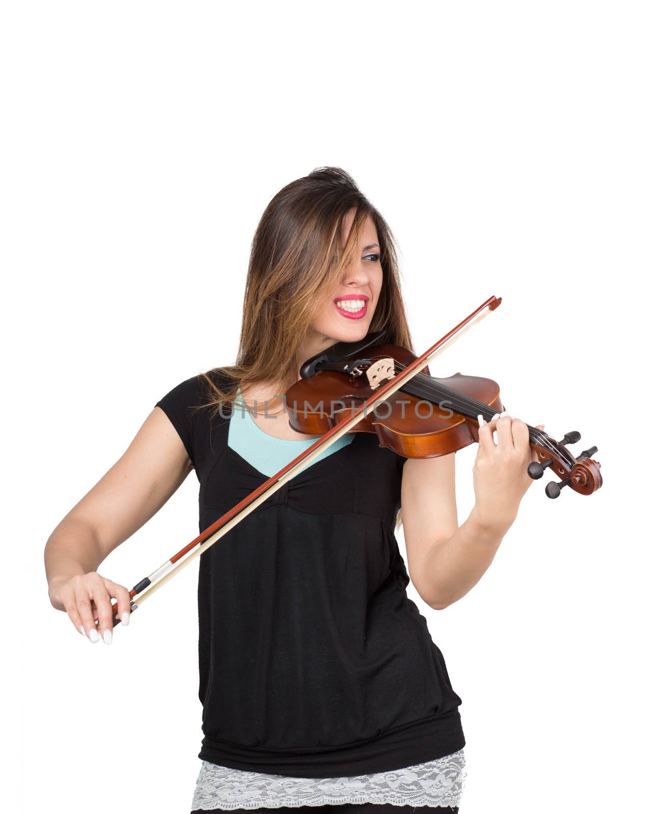 beautiful woman play her violin