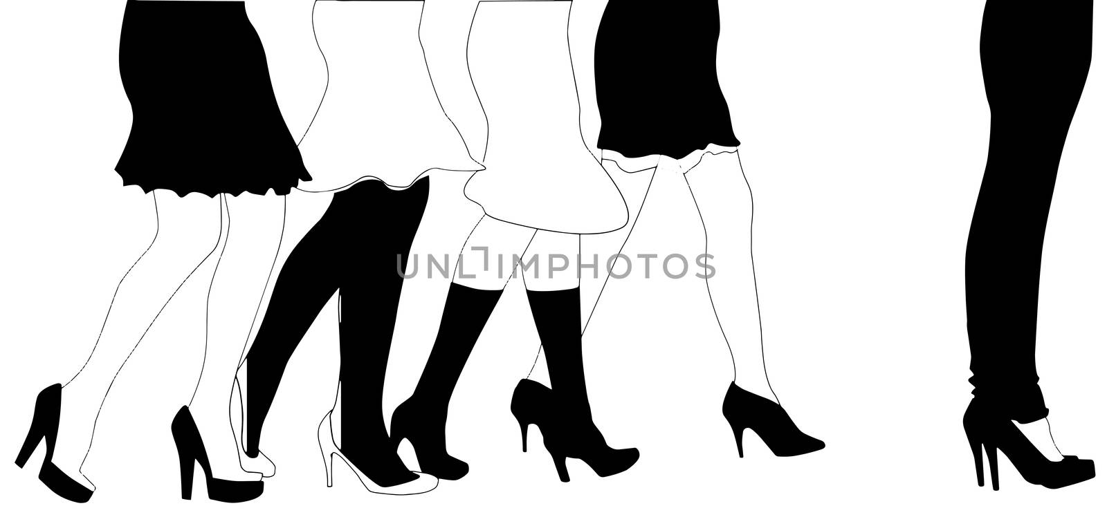 Walking legs in black and white isolated on a white background
