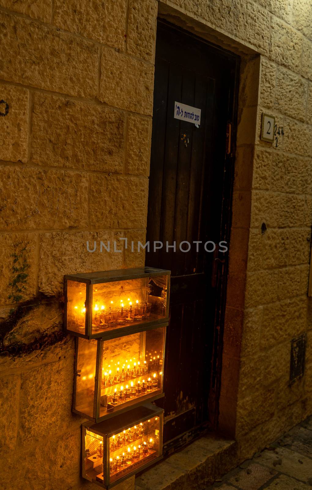 Chanuka lights on old jerusalem city street by javax