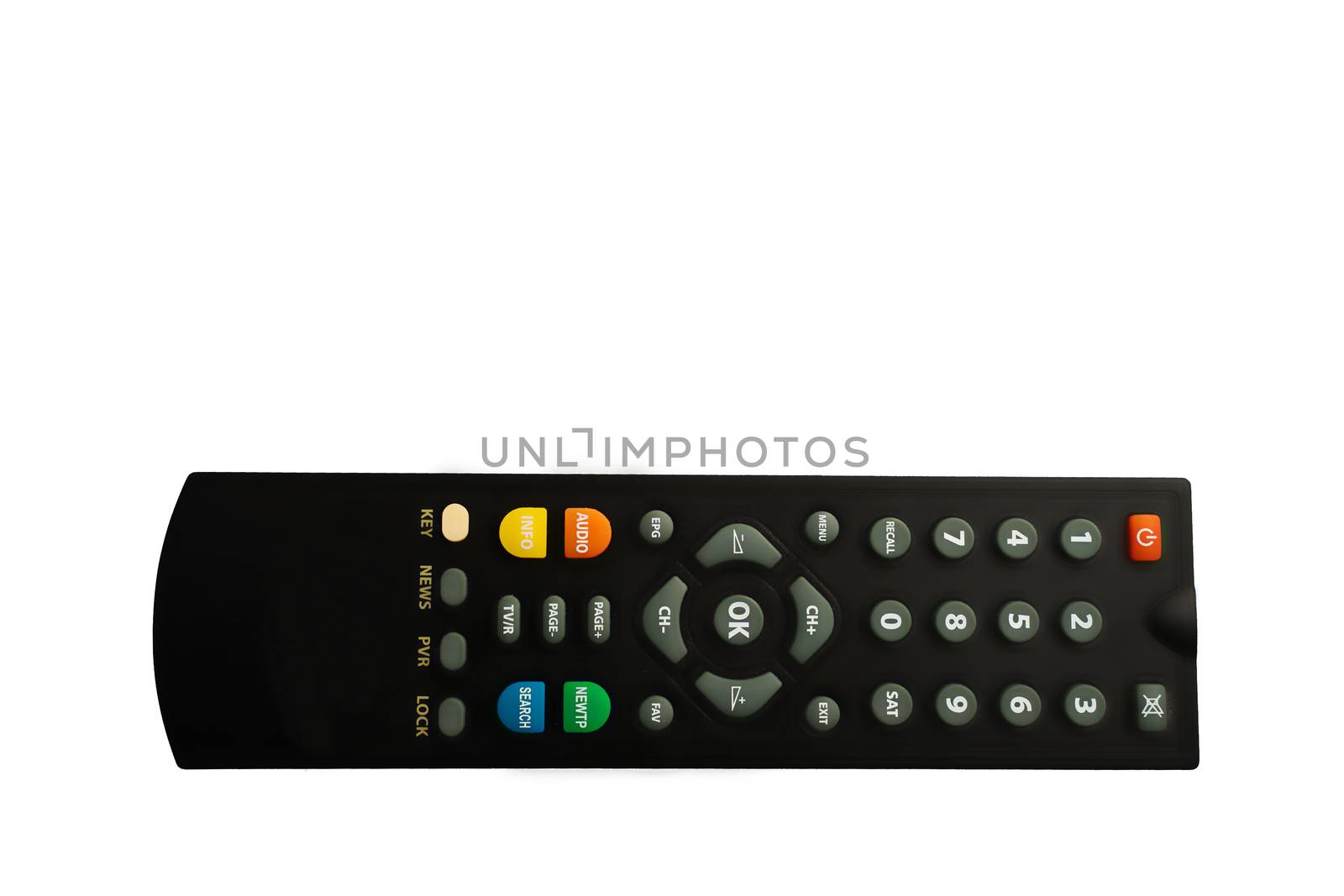 Remote control TV isolated on white background with space for put the text by peerapixs