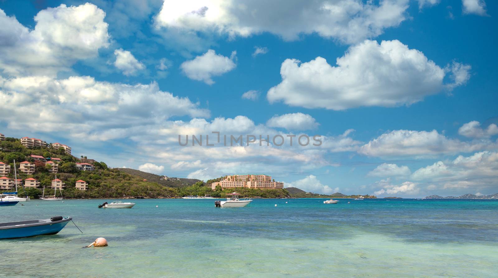 Calm Blue Water with Resorts in Distance