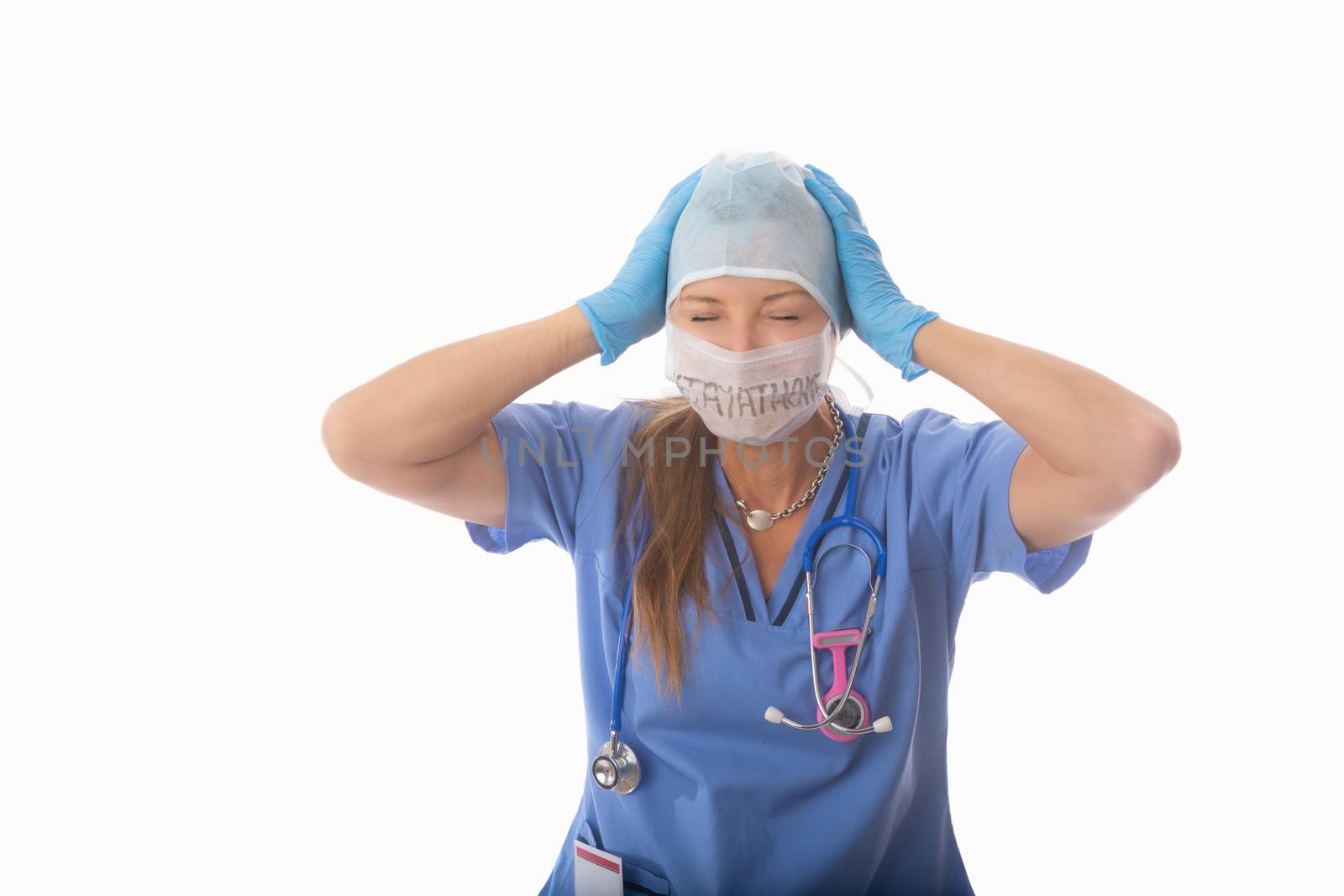 Frustrated or overworked hospital nurse