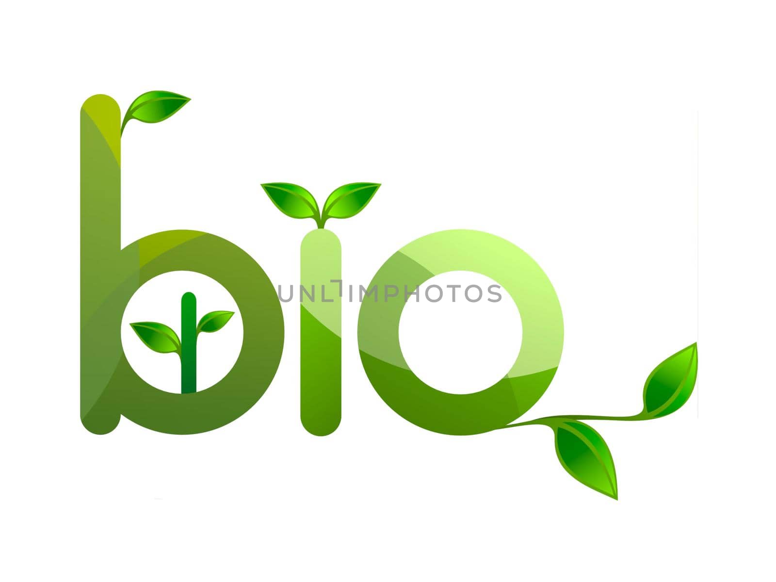 organic word with green white leaves on white background - 3d rendering