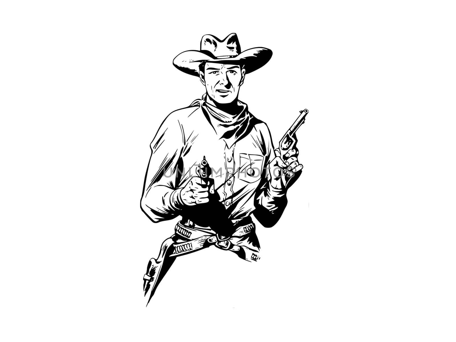 cowboy black with two pistol on white background - 3d rendering