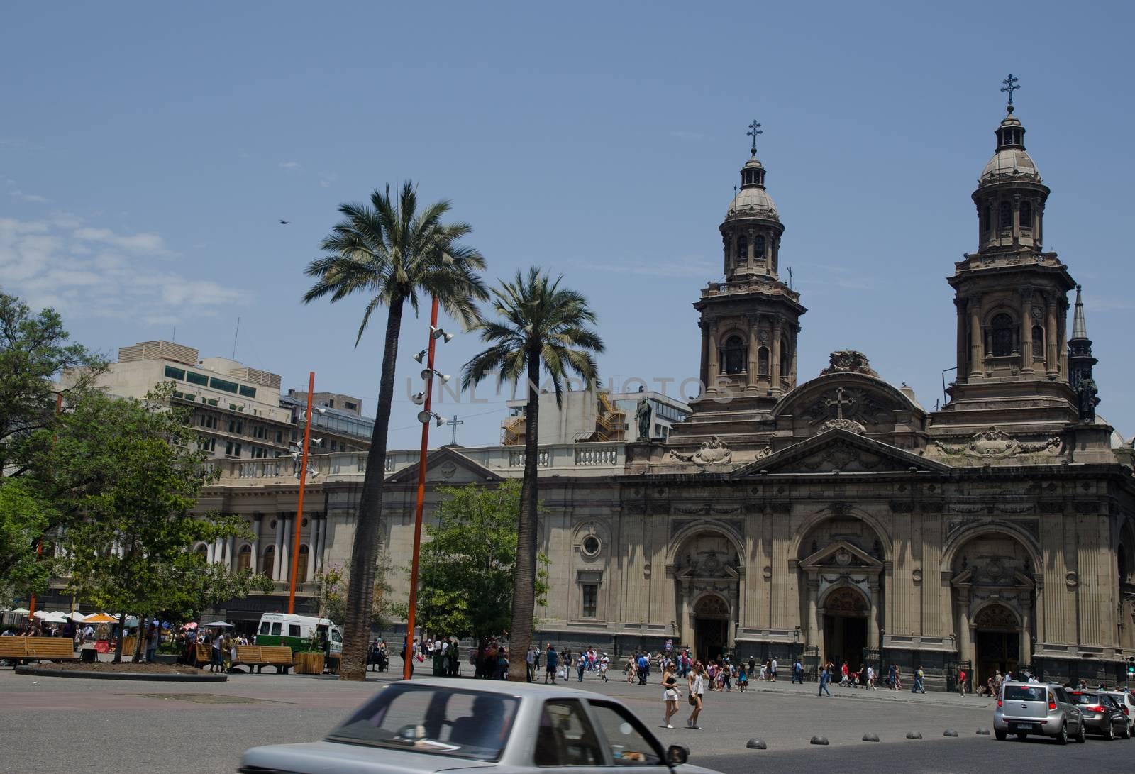 Santiago de Chile. Chile. January 15, 2012: Metropolitan Cathedral in the Arm Square.