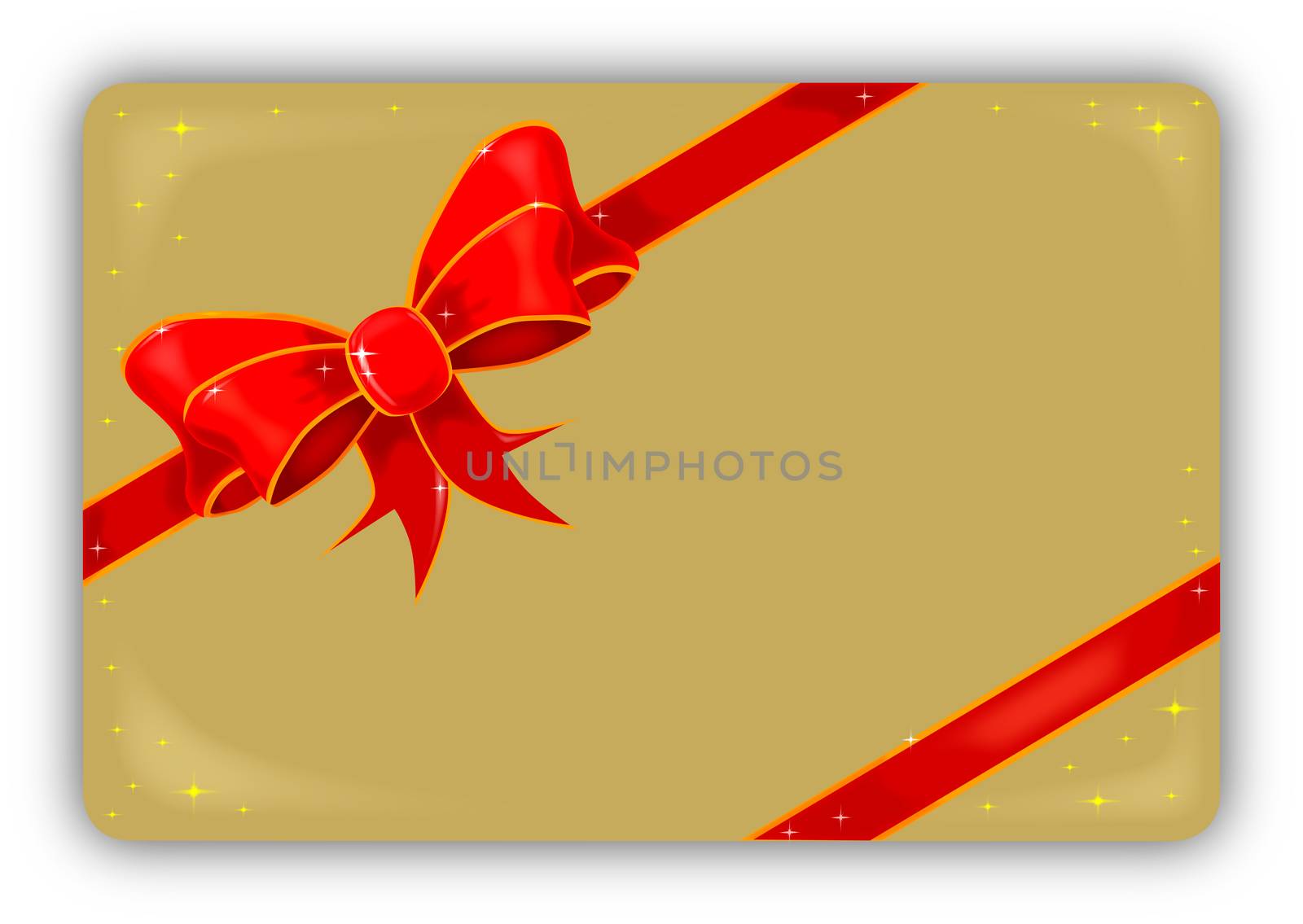 A silk ribbon set on a gold background in the format of a Christmas card - Plenty of copy space for an original messgae.