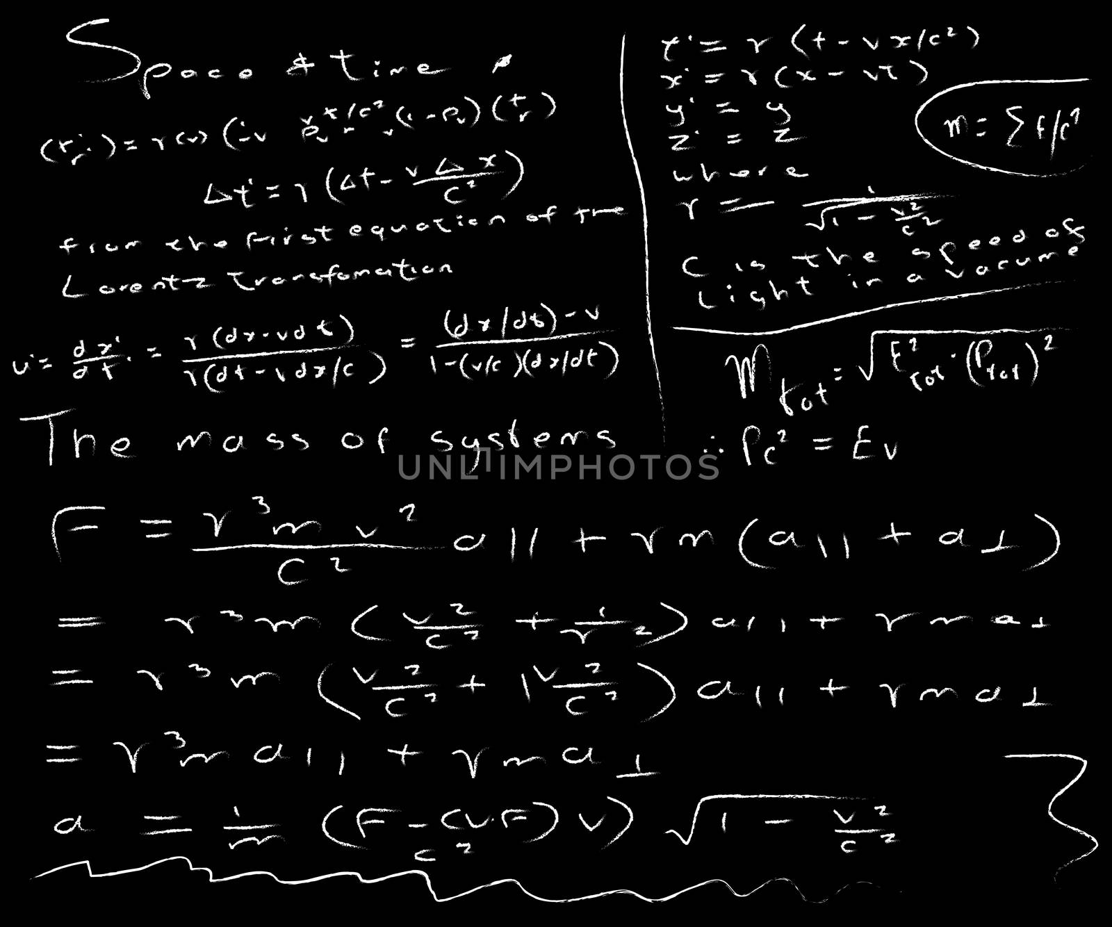 An extremely untidy blackboard with math formula.