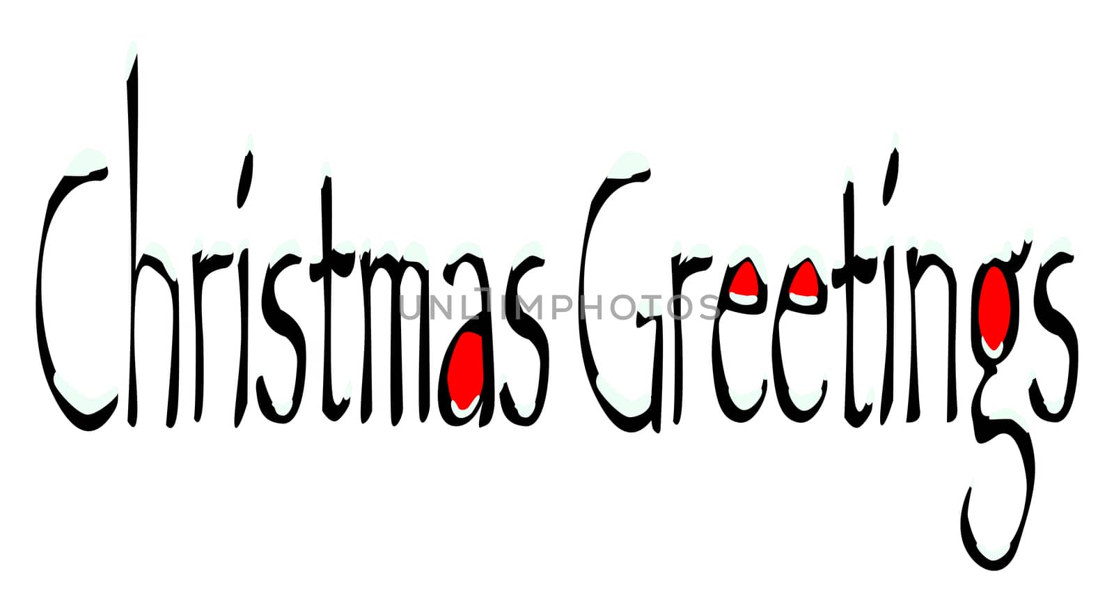 The text 'Christmas Greetings' in an original snow capped text.