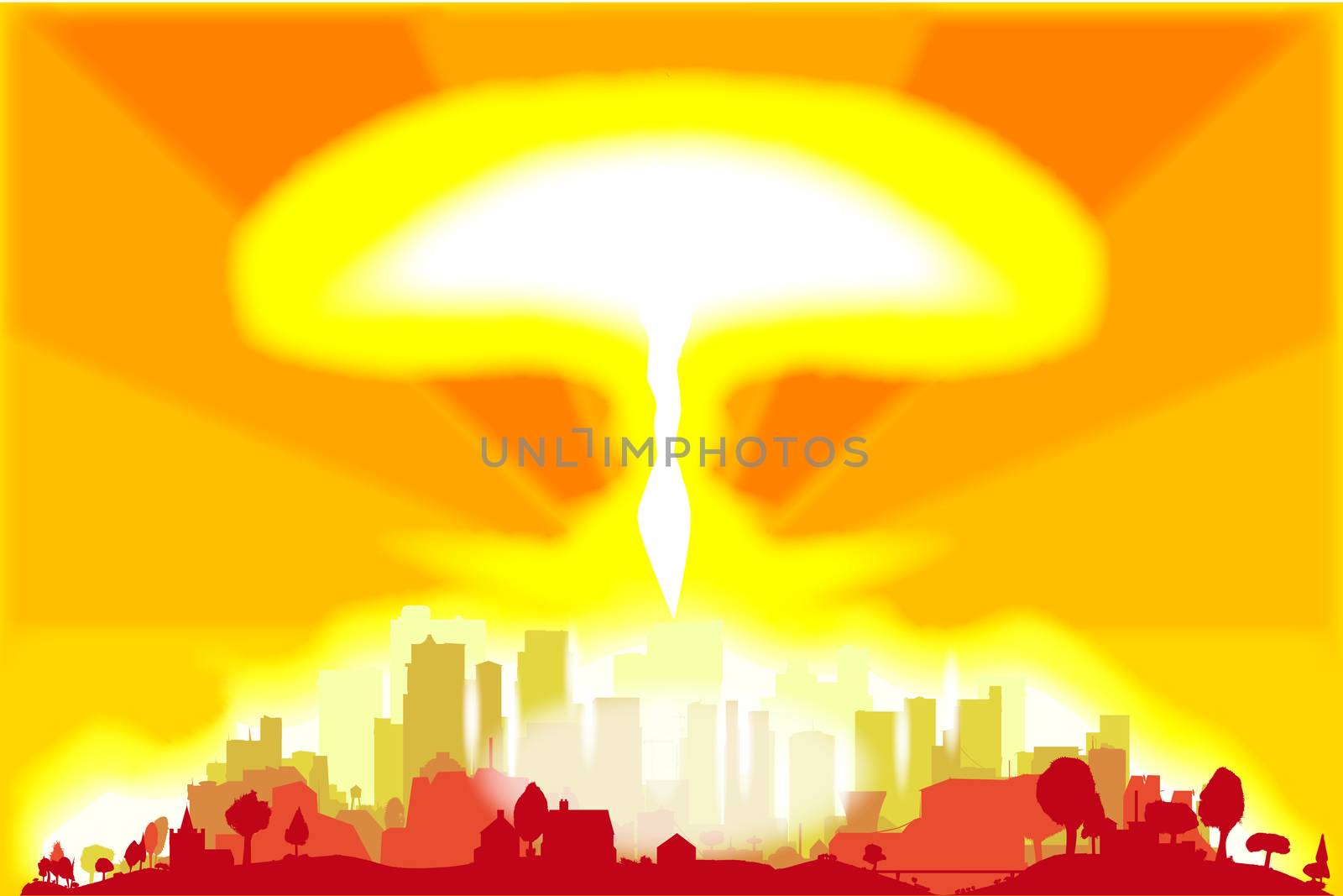 A hydrogen bomb blast in a modern city.