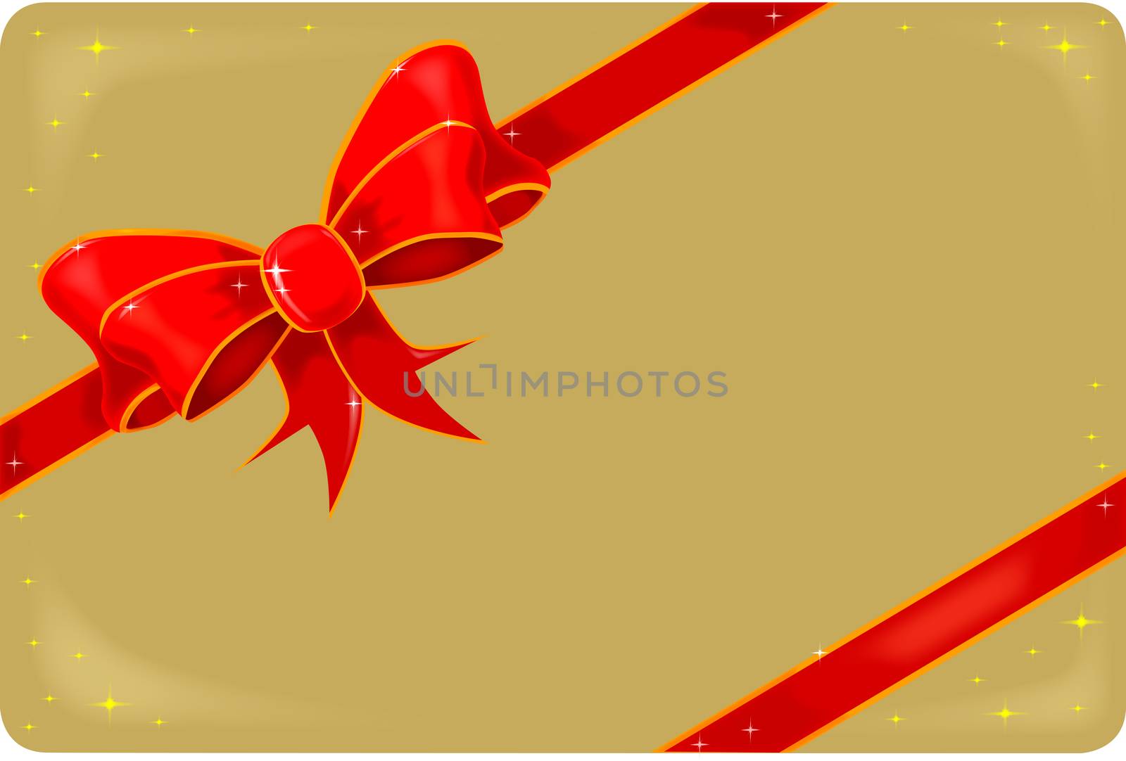 A silk ribbon on a gold background tag.