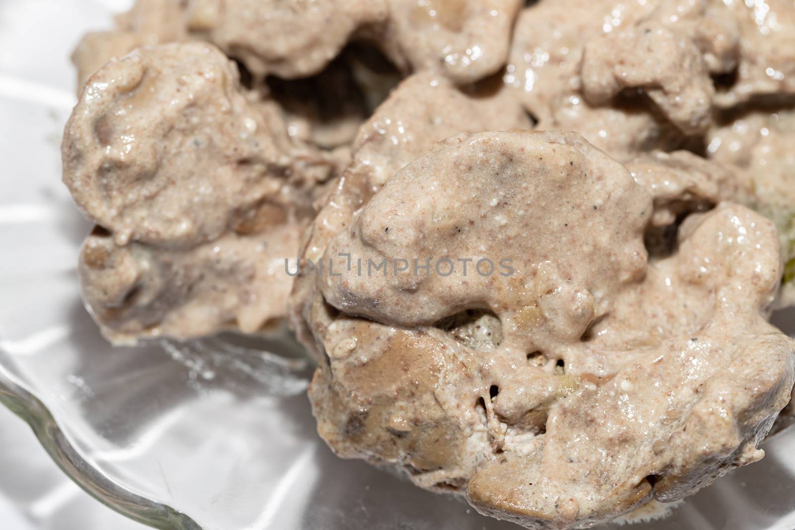 liver cream stew, creamy sauce, menu concept background, top view, copy spaces by bonilook