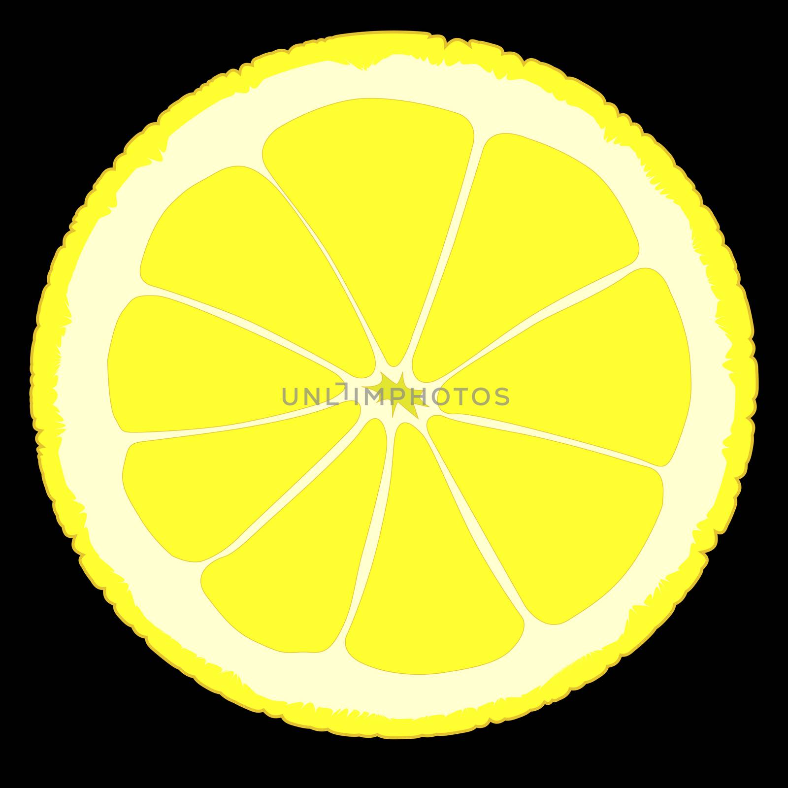 A sloce of fresh lemon set on a green background