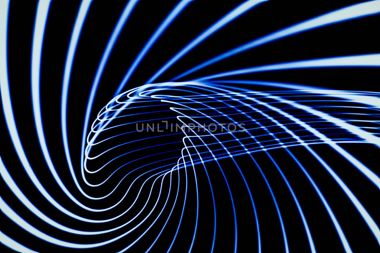 Sound waves in the dark. Tunnel of blue lines
