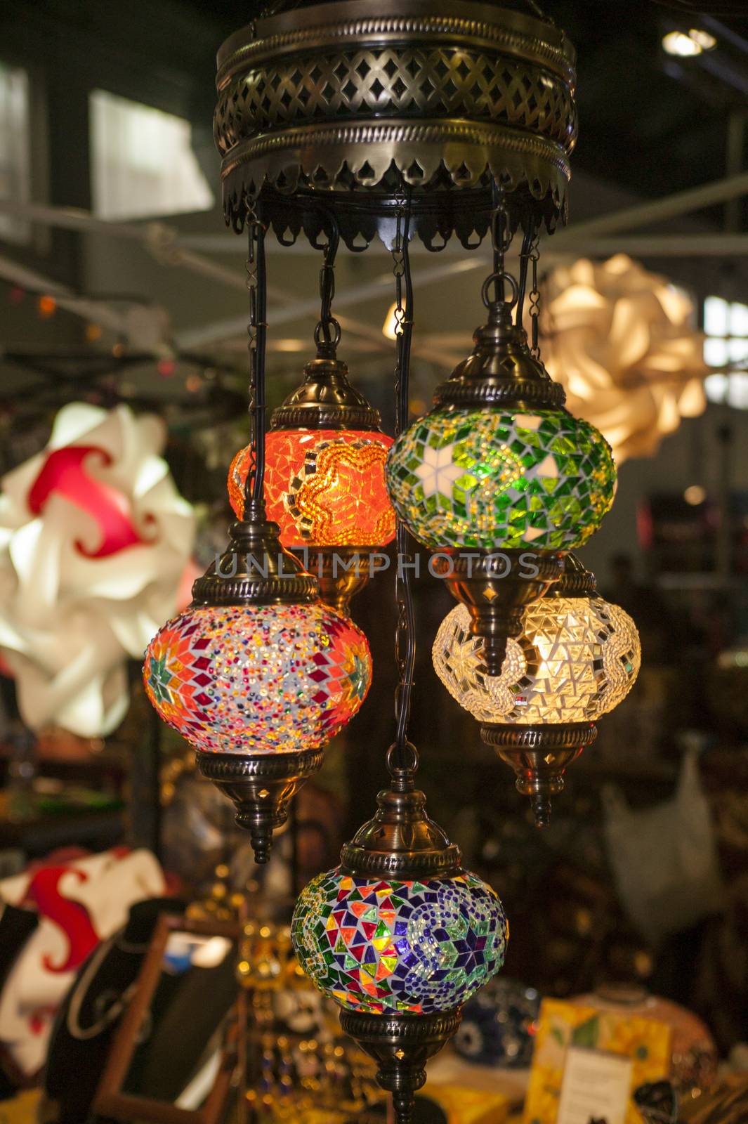 Many oriental lamps exposed in a ornamental object shop