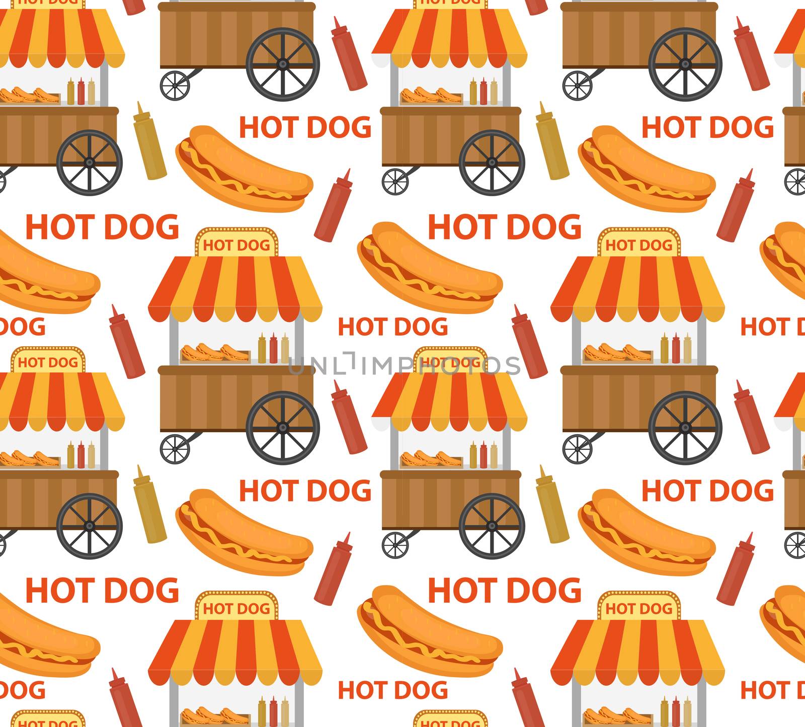 Hot Dog seamless pattern, endless texture. Fast Food repeating background. illustration