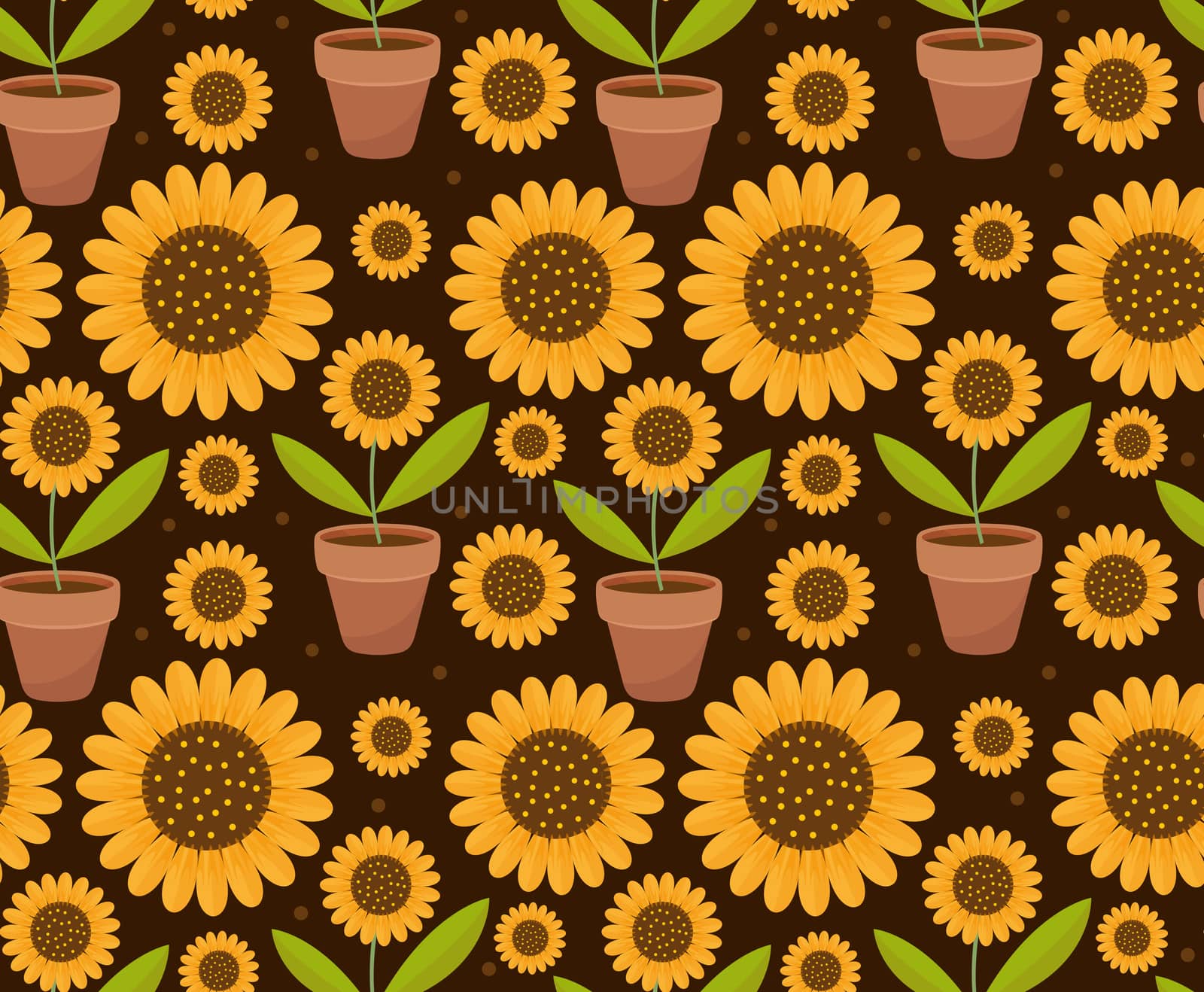Summer seamless pattern with yellow sunflower flowers. Village endless background, repeating texture. illustration. by lucia_fox