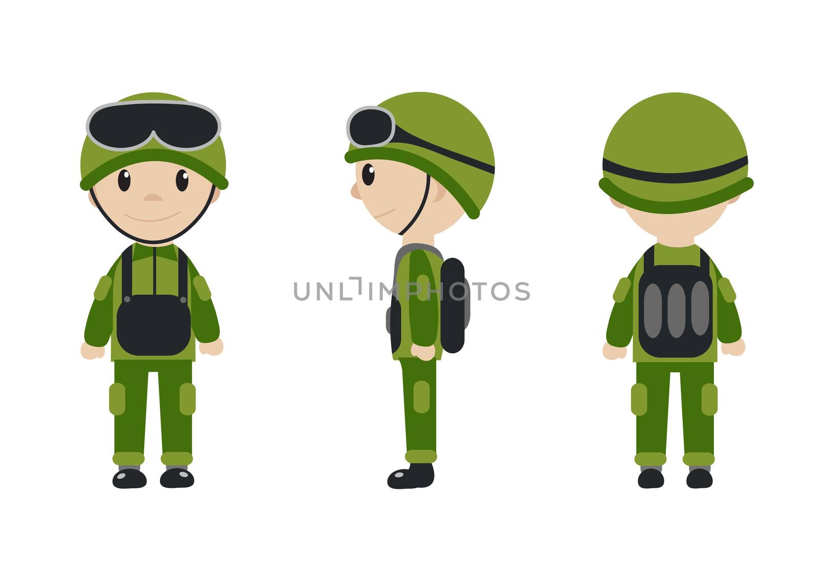 Cartoon character of the worker, soldier, construction worker. The guy in the form of talisman. Worker, builder, soldier mascot logo. illustration