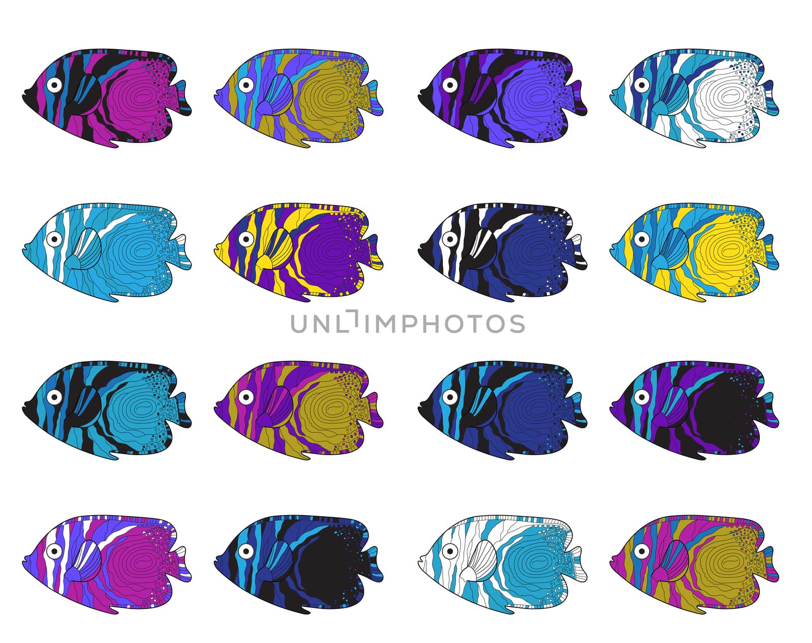 Fish colorful set. Hand drawing. illustration