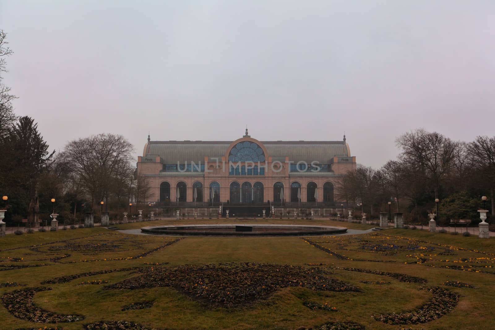 Cologne, Germany - 1 March 2019: Flora Botanical Garden on a rainy day