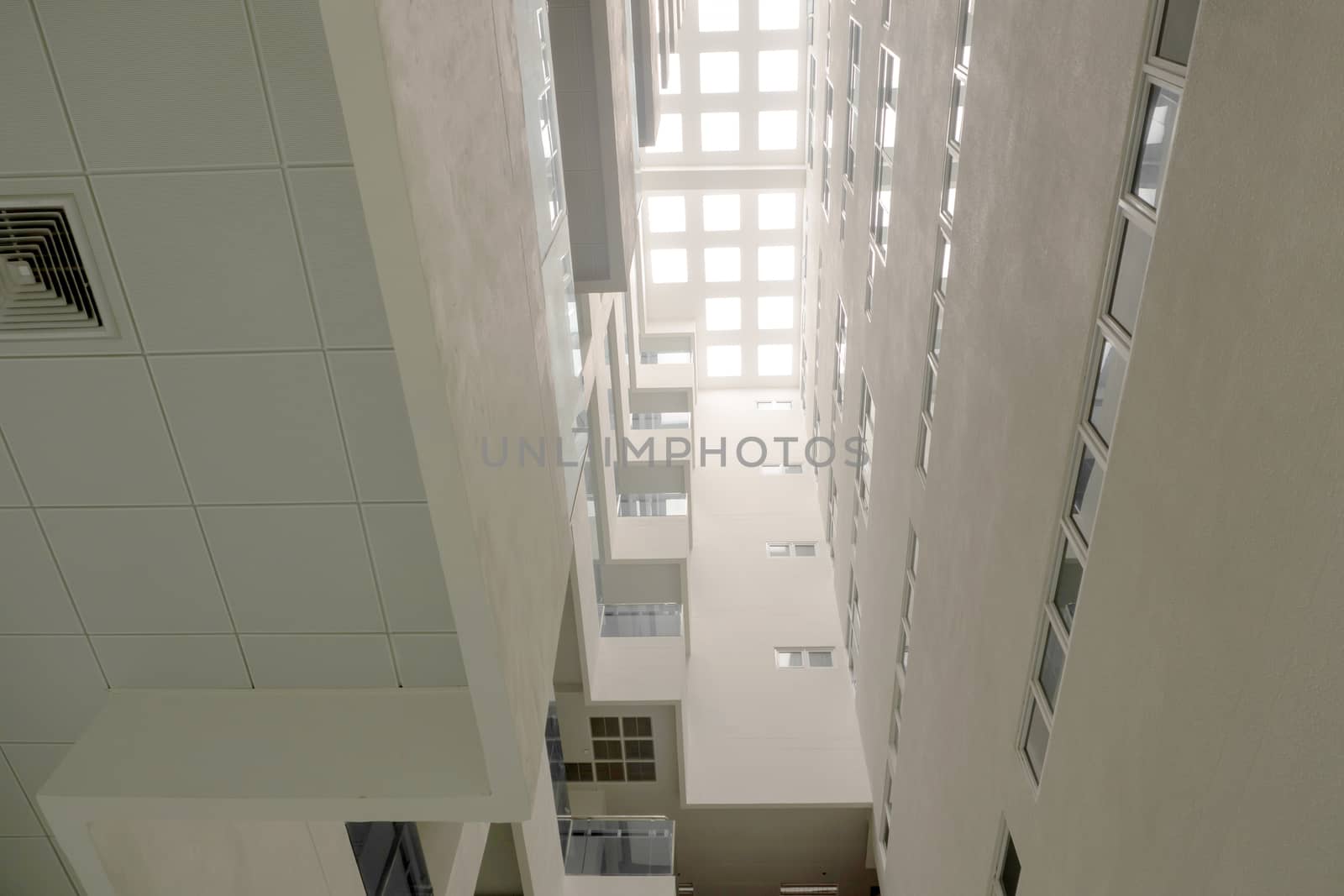 A Low vantage point in hall the high rise building, Looking up to the Daylight from the clerestory on the top of the building