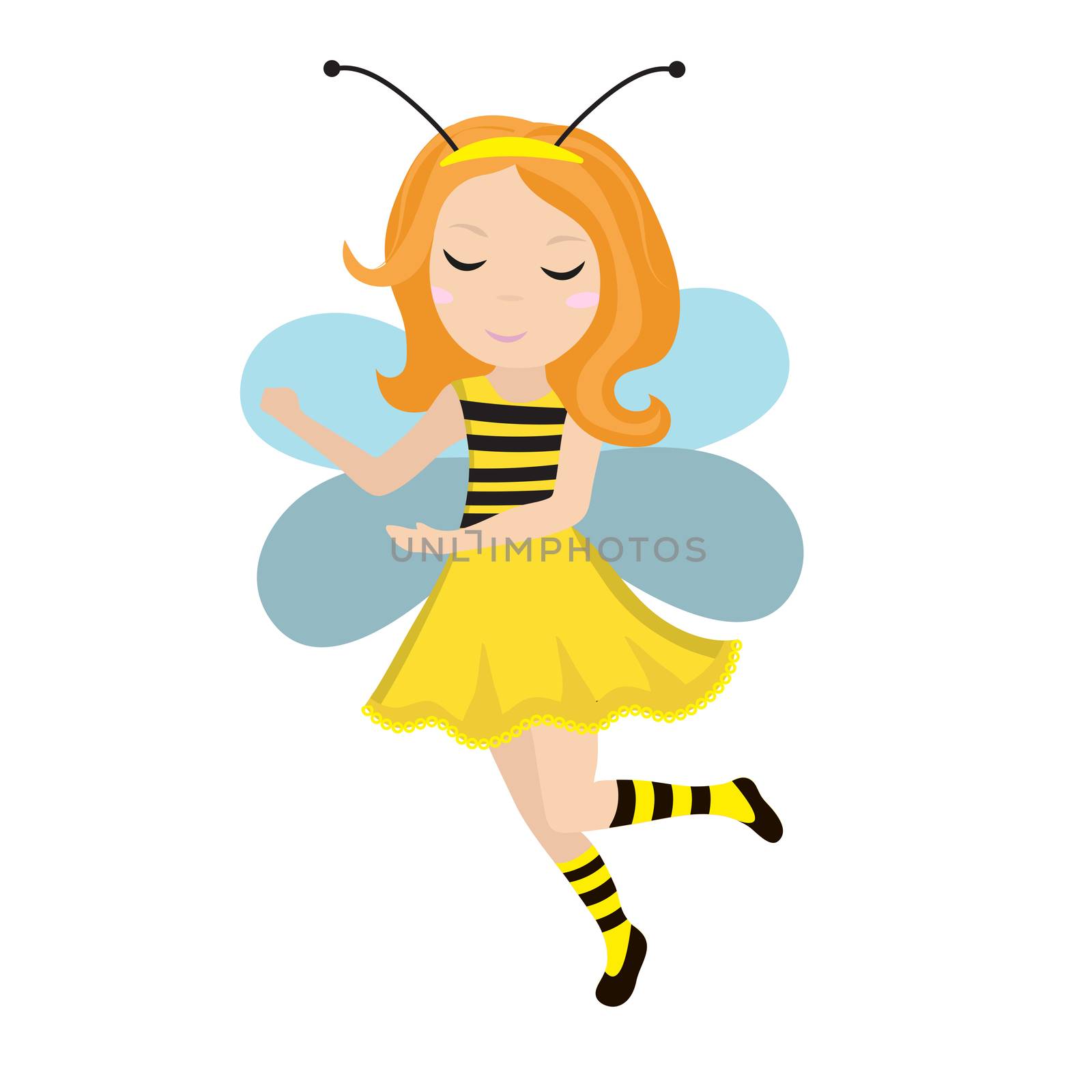 Cute little girl bee icon in flat, cartoon style. Baby carnival costume bee. Isolated on white background. illustration. by lucia_fox