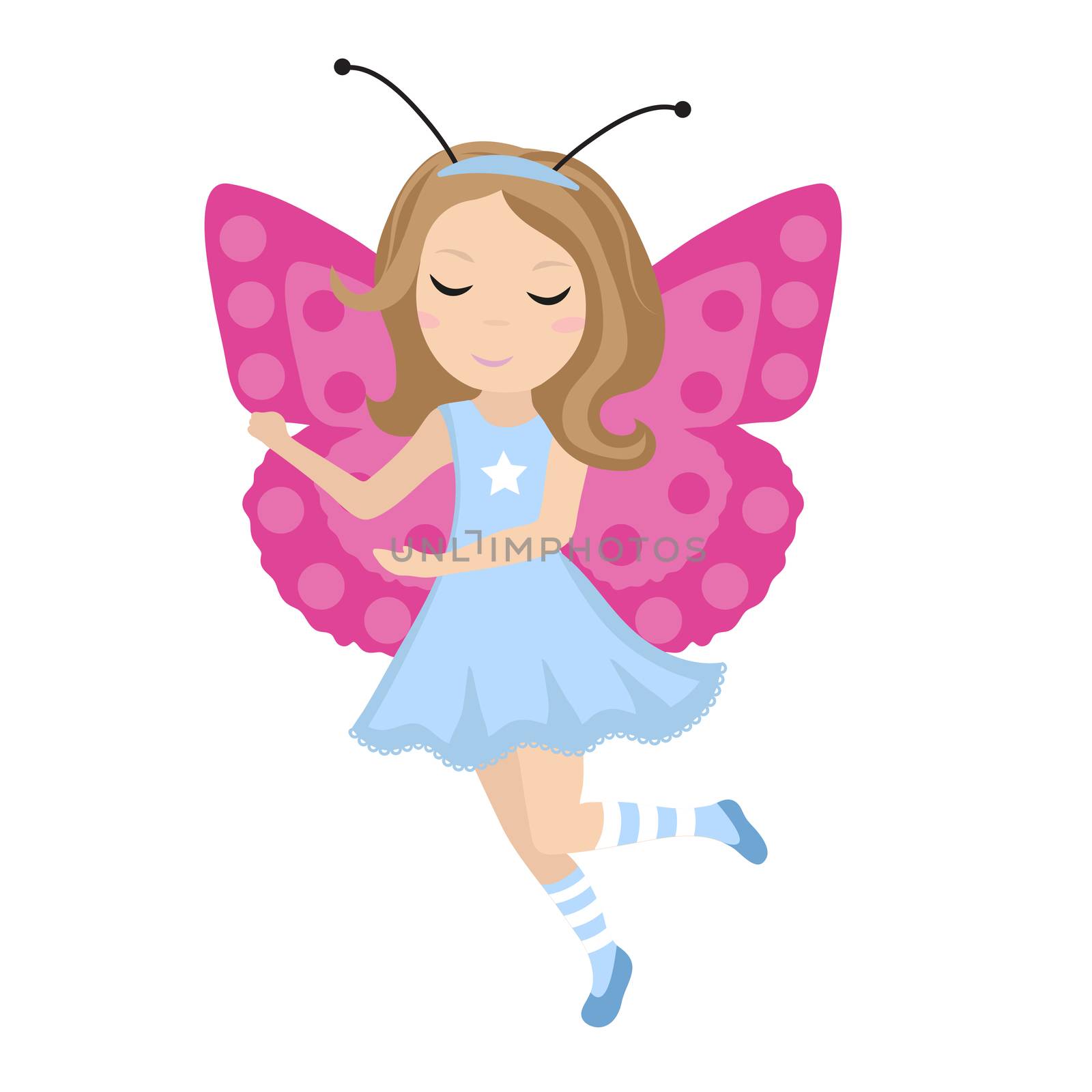 Cute girl butterfly icon in flat, cartoon style. Baby carnival costume. Isolated on white background. illustration. by lucia_fox
