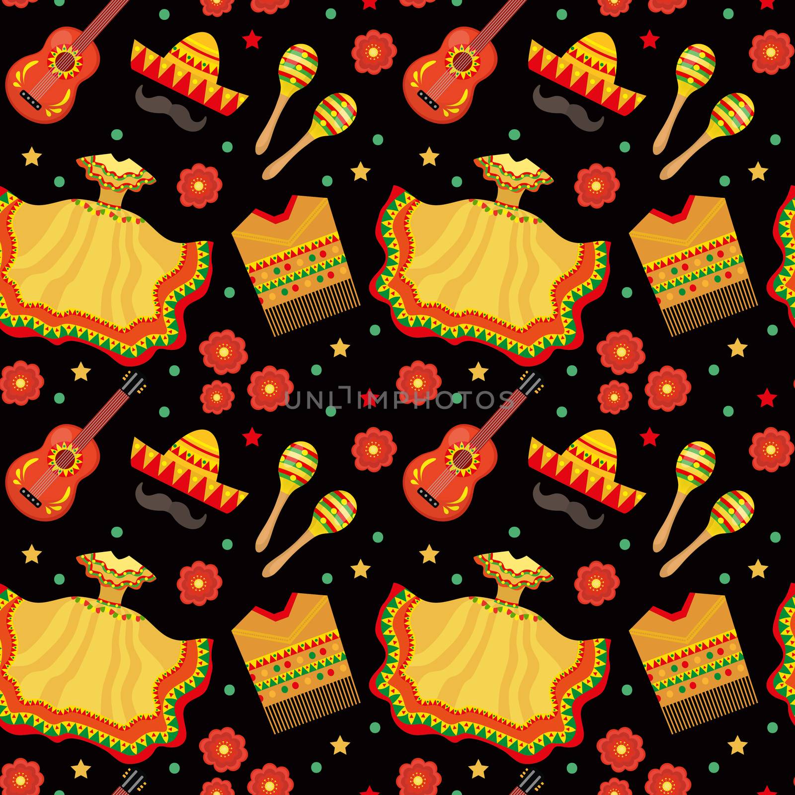 Cinco de Mayo seamless pattern. Mexican holiday endless background, texture. illustration