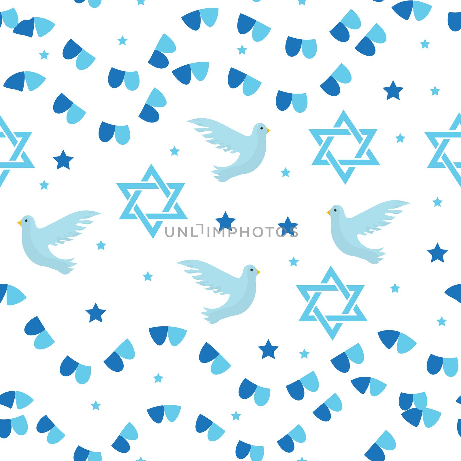 Happy Israel Independence Day seamless pattern with flags and bunting. Jewish Holidays endless background, texture. Jewish backdrop. illustration. by lucia_fox